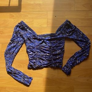 Urban Outfitters Blue Floral Long Sleeve Crop Top